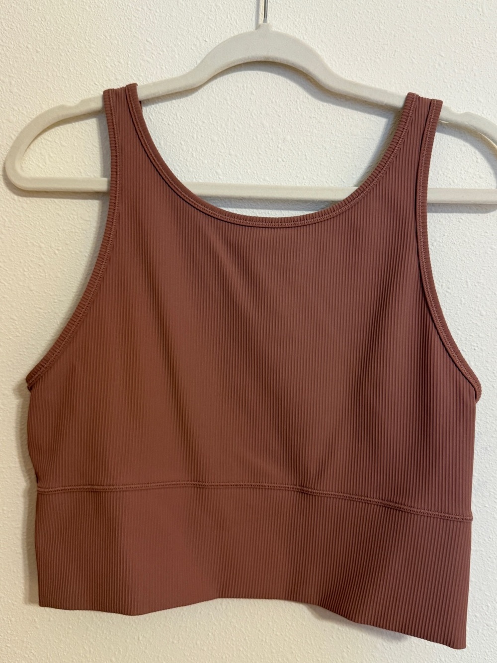 Lululemon Ribbed Cropped Tank Top V Neck Sports Bra Hybrid Mauve Brown Gym